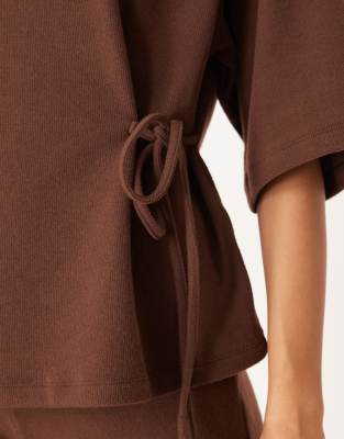 Asos Design Soft Touch Tie Side Tee In Brown