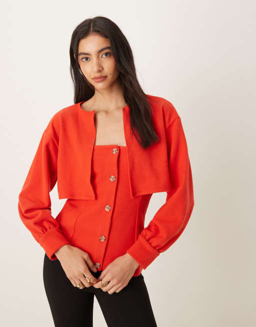 ASOS DESIGN soft touch top and cardigan set in red