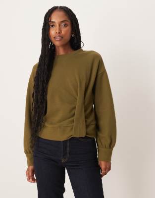 Asos Design Soft Touch Tuck Detail Long Top In Green