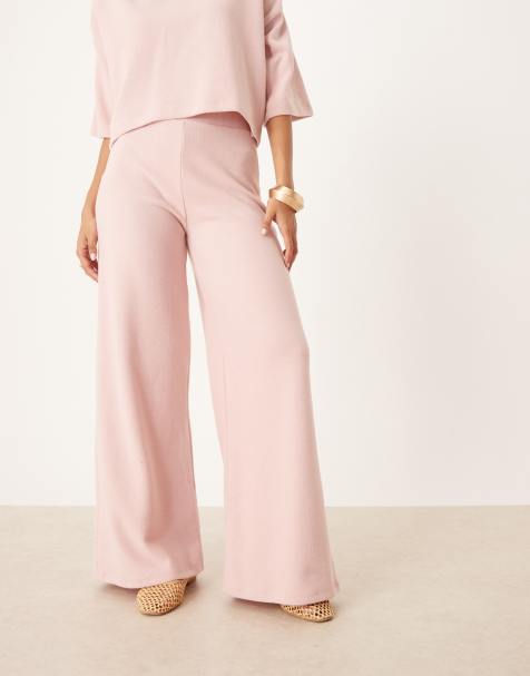 ASOS DESIGN soft touch wide leg co-ord in light pink - view 1