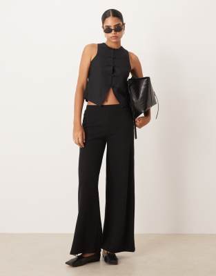 Asos Design Soft Touch Wide Leg Pants In Black