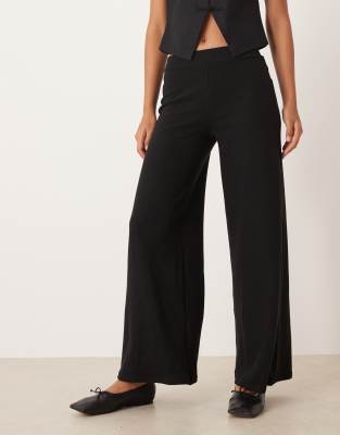 Asos Design Soft Touch Wide Leg Pants In Black