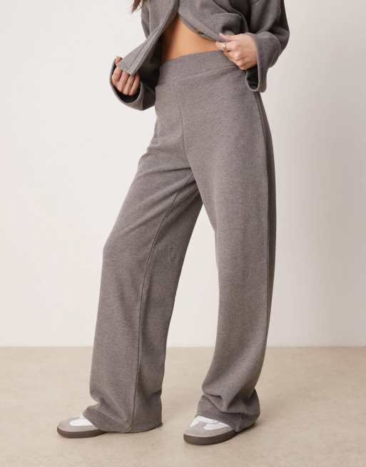 ASOS DESIGN soft touch wide leg pants in charcoal heather - part of a set, 3 of 5