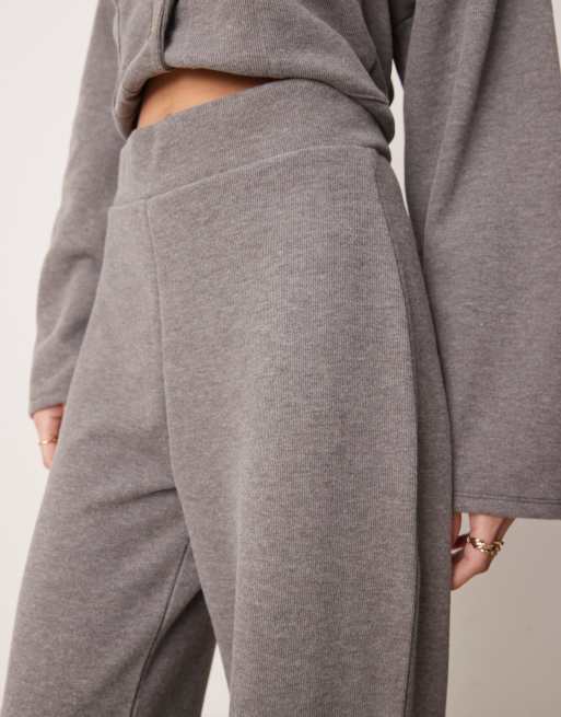 ASOS DESIGN soft touch wide leg pants in charcoal marl (part of a set), 2 of 5