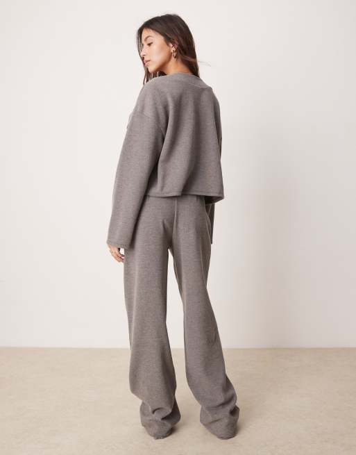 ASOS DESIGN soft touch wide leg pants in charcoal marl (part of a set), 4 of 5