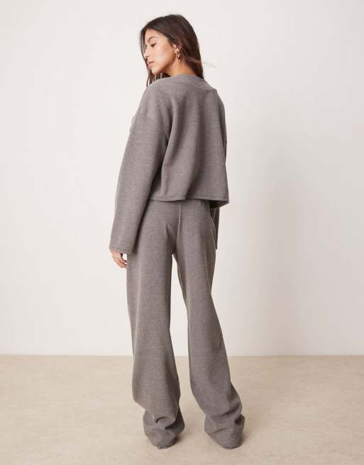 ASOS DESIGN soft touch wide leg pants in charcoal marl (part of a set), 4 of 5