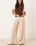 [ASOS DESIGN] ASOS DESIGN soft touch wide leg pants in light taupe (part of a set)-Neutral S Light taupe