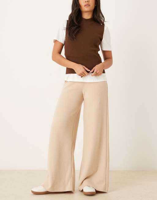 ASOS DESIGN soft touch wide leg pants in light taupe - part of a set