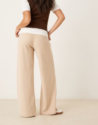 Asos Design Soft Touch Wide Leg Pants In Neutral