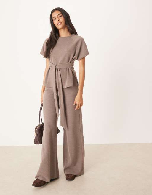 ASOS DESIGN soft touch wide leg trouser co-ord in coffee quartz