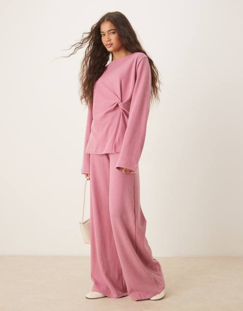 ASOS DESIGN soft touch wide leg trouser in light pink - view 1