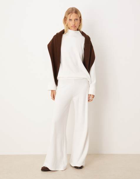 ASOS DESIGN soft touch wide leg trouser in winter white - view 1