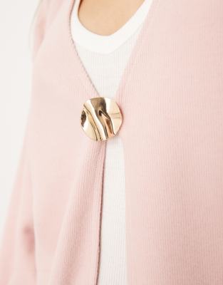 Asos Design Soft Touch Wide Sleeves Hardware Detail Cardigan In Pink
