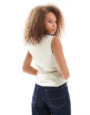 Asos Design Soft Touch Wrap Sleeveless Blouse In White