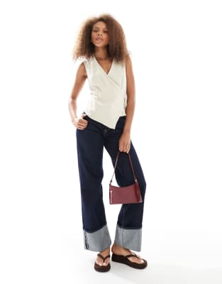 asos design soft touch wrap sleeveless blouse in buttermilk