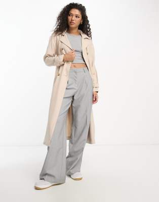 Asos Design Soft Trench Coat In Stone-neutral