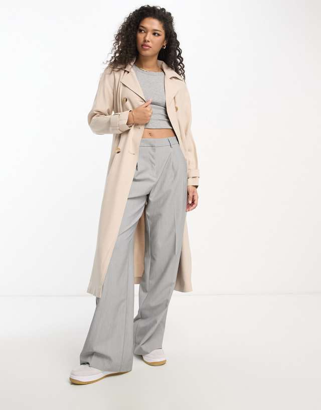 ASOS DESIGN soft trench coat in stone