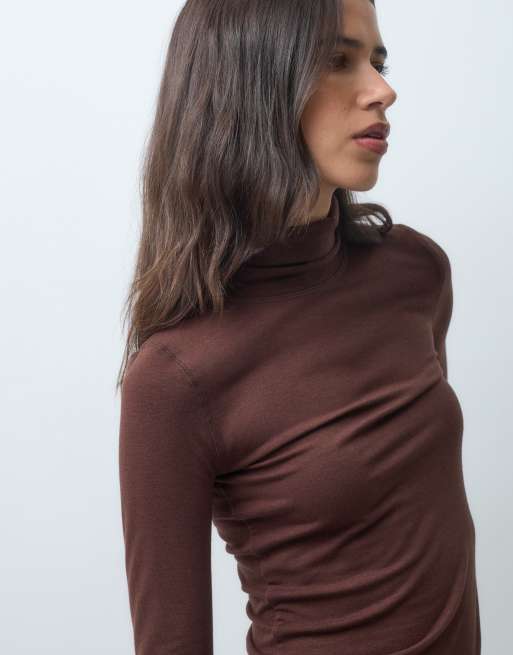 ASOS DESIGN soft turtle neck long sleeve in brown, 3 of 4