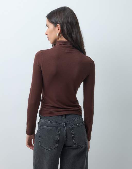 ASOS DESIGN soft turtle neck long sleeve in brown, 4 of 4