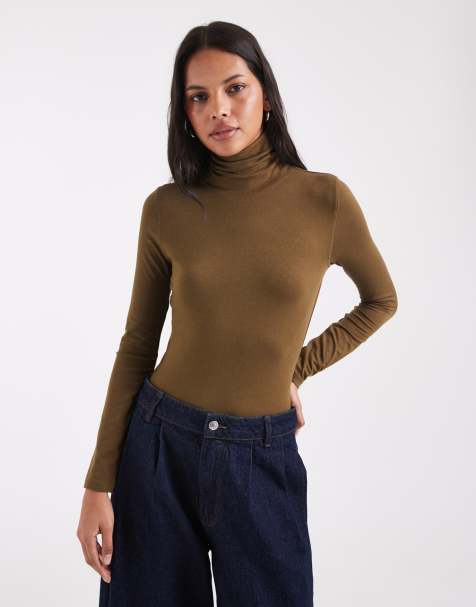 ASOS DESIGN soft turtle neck long sleeve in khaki - view 1