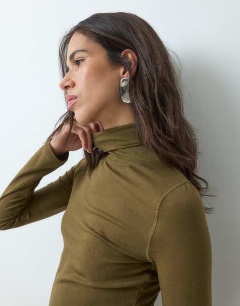 ASOS DESIGN soft turtle neck long sleeve in khaki
