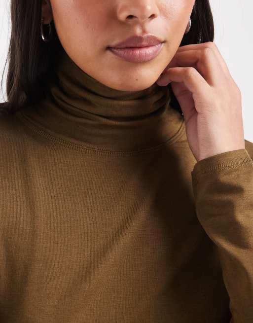 ASOS DESIGN soft turtle neck long sleeve in khaki, 3 of 4