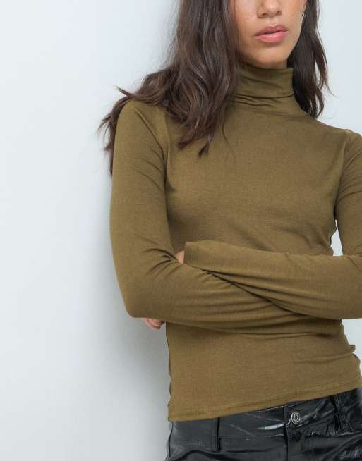 ASOS DESIGN soft turtle neck long sleeve in khaki, 5 of 5