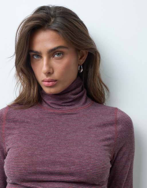 ASOS DESIGN  soft turtle neck long sleeve in red stripe, 4 of 5