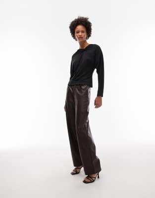 Asos Design Soft Twist Shoulder Long Sleeve Top In Black