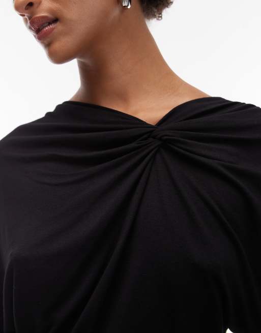 ASOS DESIGN soft twisted shoulder long sleeve top in black, 4 of 4