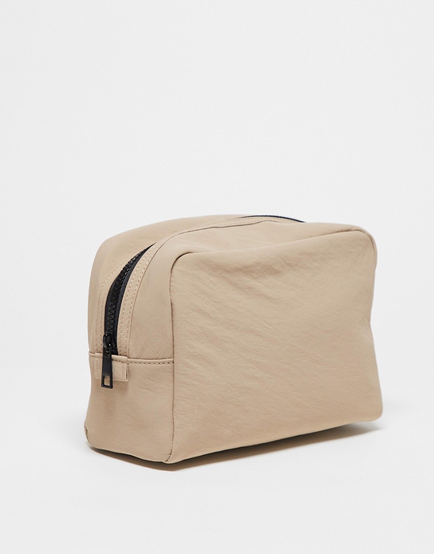 ASOS DESIGN soft wash bag with contrast zip in stone-Grey