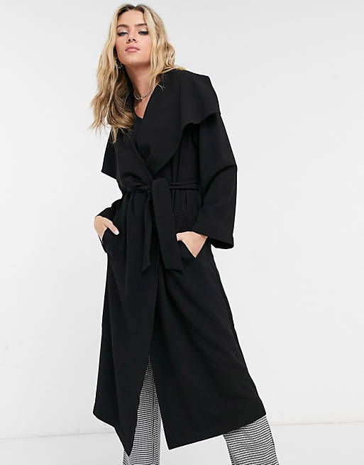 Coats & Jackets soft waterfall duster coat in black 