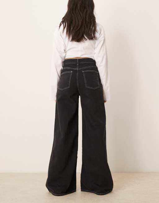 ASOS DESIGN soft wide jeans with contrast stitching in washed