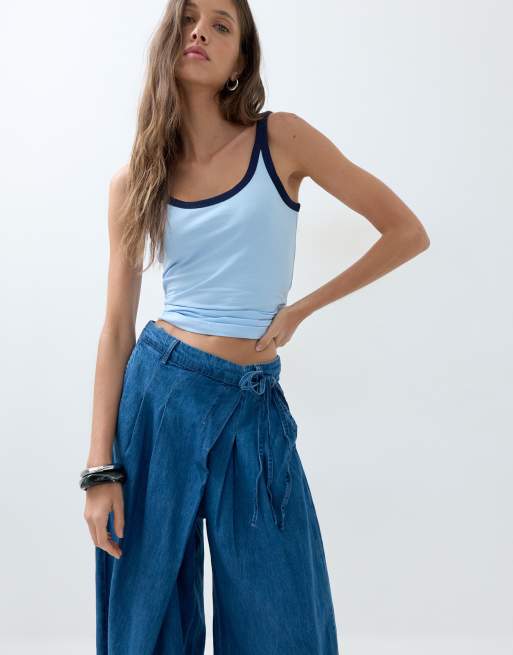 ASOS DESIGN soft wide leg denim pants with wrap waist, 2 of 5