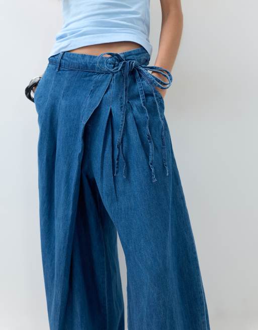 ASOS DESIGN soft wide leg denim trouser with wrap waist, 4 of 5