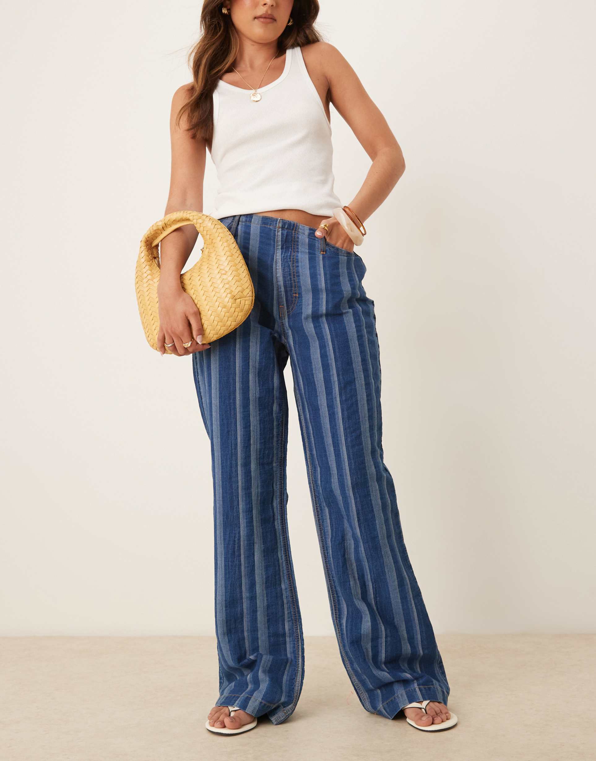 asos design soft wide leg jean in blue stripe