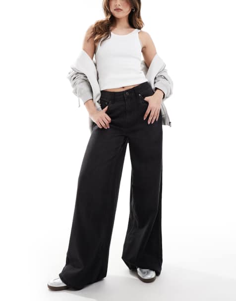 ASOS DESIGN soft wide leg jean in washed black - view 1