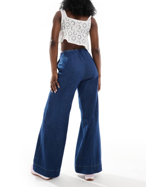 ASOS DESIGN soft wide leg jean with clean front in rinse, 2 of 5