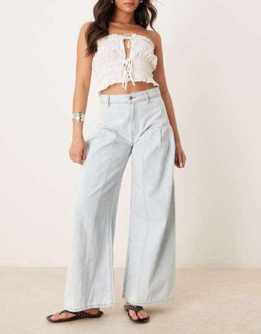 ASOS DESIGN soft wide leg jean with pleats in lightwash