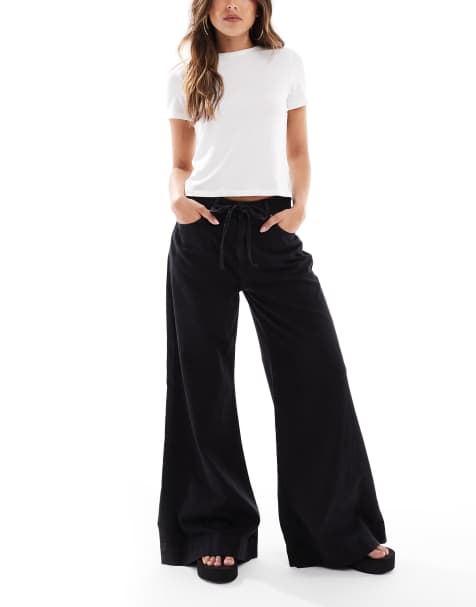 ASOS DESIGN soft wide leg jean with tie waist in black - view 1