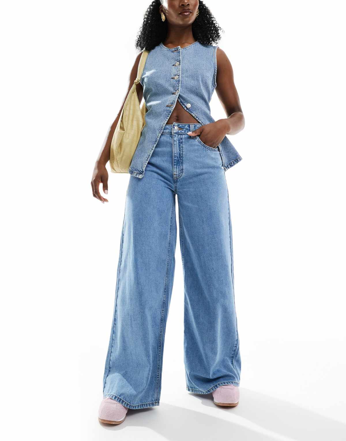 ASOS DESIGN soft wide leg jeans in clean blue