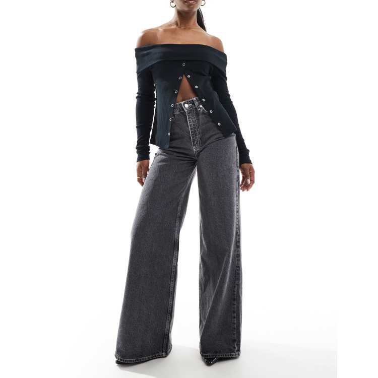 ASOS DESIGN soft wide leg jeans in gray | ASOS