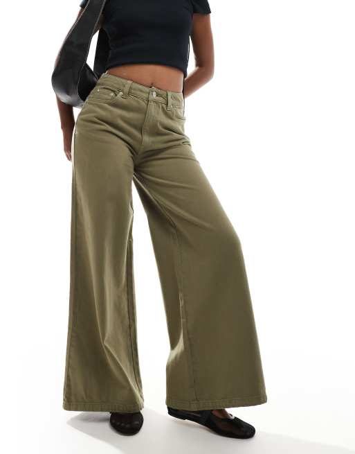 ASOS DESIGN soft wide leg jeans in khaki