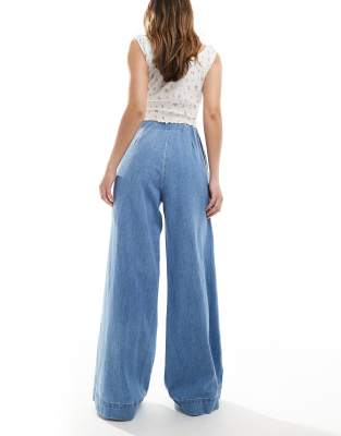 Asos Design Soft Wide Leg Jeans With Clean Front In Blue