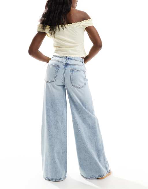 ASOS DESIGN soft wide leg jeans with cross front in light wash blue, 2 of 5