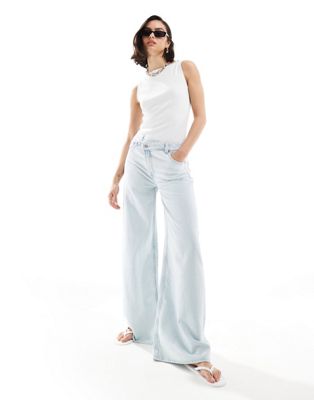 ASOS DESIGN soft wide leg jeans with cross front in light wash