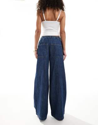 Asos Design Soft Wide Leg Jeans With Linen In Blue