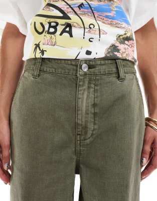 ASOS DESIGN soft wide leg jeans with linen in khaki