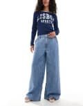 [ASOS DESIGN] ASOS DESIGN soft wide leg jeans with linen in light mid blue 18 Mid blue