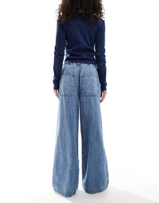 Asos Design Soft Wide Leg Jeans With Linen In Blue